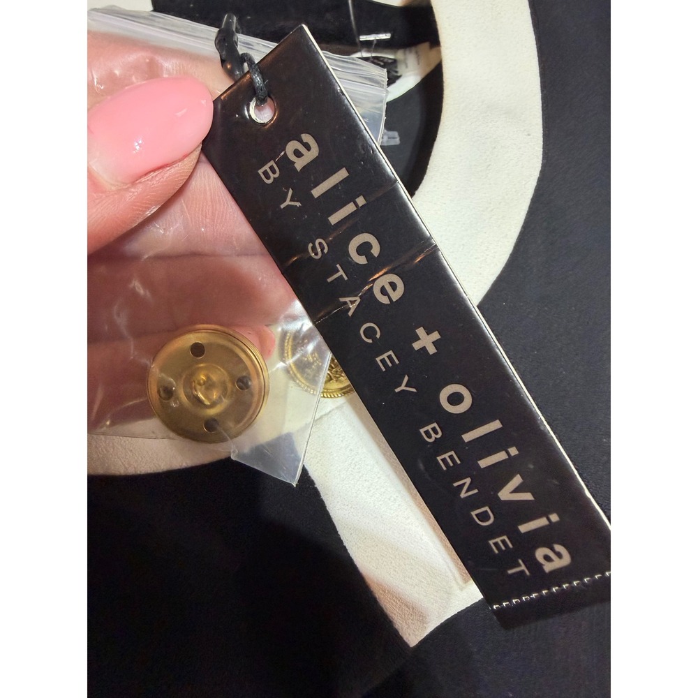 NWT Alice + Olivia Mini Dress Size 4 Black Gold Button Old Money Quiet Luxury - Picture 5 of 16